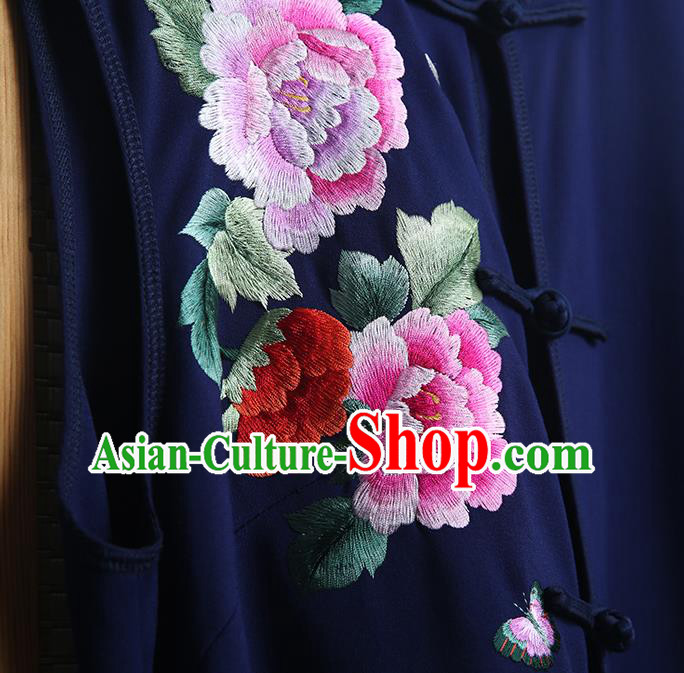 China Embroidered Navy Vest Qipao Clothing Traditional Women Dress Classical Cheongsam China Embroidered Navy Vest Qipao Clothing Traditional Women Dress Classical Cheongsam