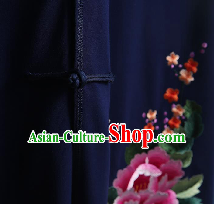 China Embroidered Navy Vest Qipao Clothing Traditional Women Dress Classical Cheongsam China Embroidered Navy Vest Qipao Clothing Traditional Women Dress Classical Cheongsam