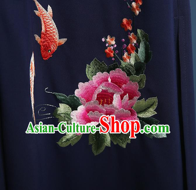 China Embroidered Navy Vest Qipao Clothing Traditional Women Dress Classical Cheongsam China Embroidered Navy Vest Qipao Clothing Traditional Women Dress Classical Cheongsam