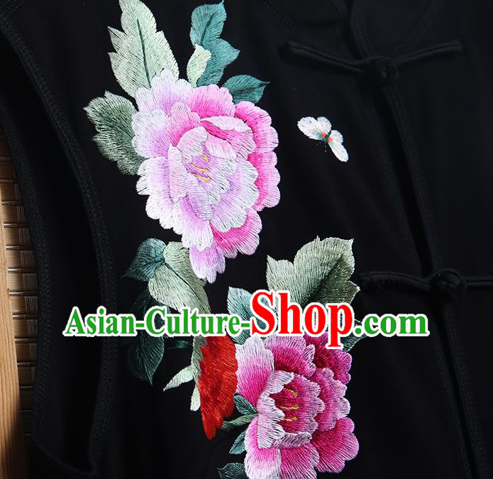 China Classical Cheongsam Traditional Women Dress Clothing Embroidered Black Vest Qipao China Classical Cheongsam Traditional Women Dress Clothing Embroidered Black Vest Qipao