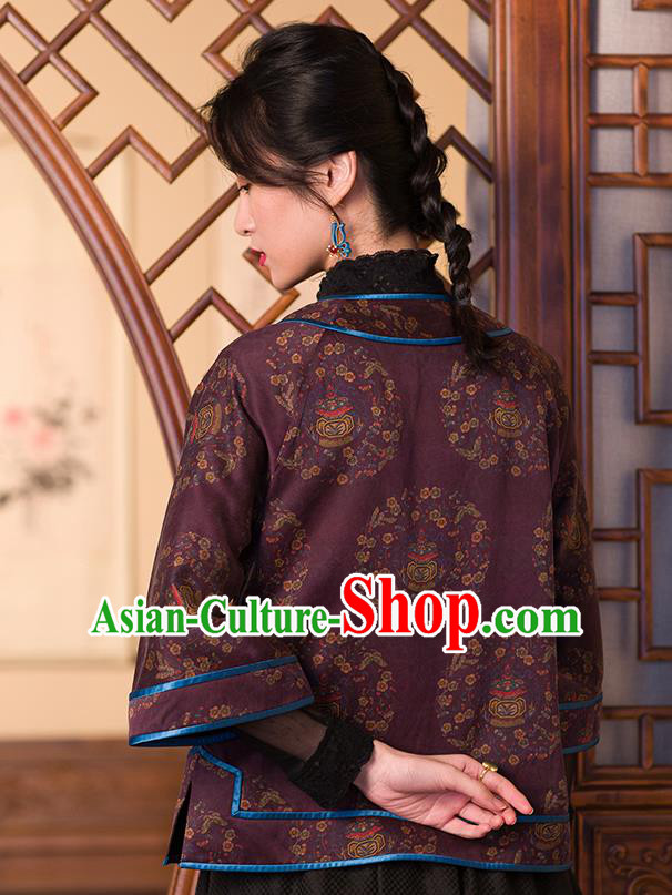 Chinese Tang Suit Upper Outer Garment Traditional Purple Silk Shirt Classical Blouse Costume Chinese Tang Suit Upper Outer Garment Traditional Purple Silk Shirt Classical Blouse Costume