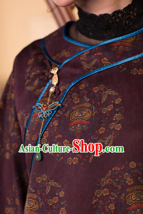 Chinese Tang Suit Upper Outer Garment Traditional Purple Silk Shirt Classical Blouse Costume Chinese Tang Suit Upper Outer Garment Traditional Purple Silk Shirt Classical Blouse Costume