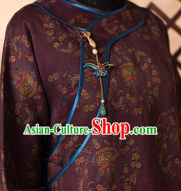 Chinese Tang Suit Upper Outer Garment Traditional Purple Silk Shirt Classical Blouse Costume Chinese Tang Suit Upper Outer Garment Traditional Purple Silk Shirt Classical Blouse Costume
