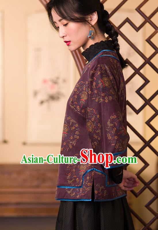 Chinese Tang Suit Upper Outer Garment Traditional Purple Silk Shirt Classical Blouse Costume Chinese Tang Suit Upper Outer Garment Traditional Purple Silk Shirt Classical Blouse Costume