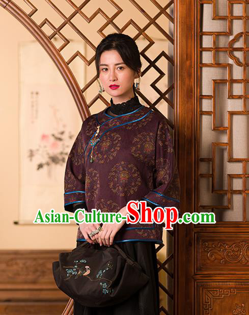 Chinese Tang Suit Upper Outer Garment Traditional Purple Silk Shirt Classical Blouse Costume Chinese Tang Suit Upper Outer Garment Traditional Purple Silk Shirt Classical Blouse Costume