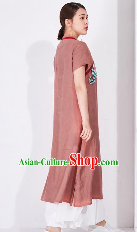 China Embroidered Qipao Clothing Traditional Women Dress Classical Rust Red Flax Cheongsam China Embroidered Qipao Clothing Traditional Women Dress Classical Rust Red Flax Cheongsam