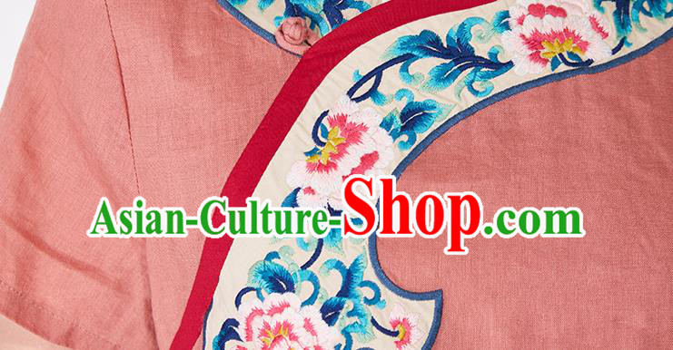 China Embroidered Qipao Clothing Traditional Women Dress Classical Rust Red Flax Cheongsam China Embroidered Qipao Clothing Traditional Women Dress Classical Rust Red Flax Cheongsam