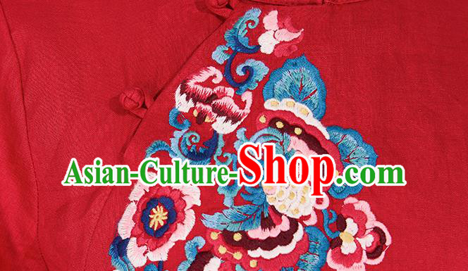 China National Qipao Clothing Traditional Women Dress Classical Embroidered Red Flax Cheongsam China National Qipao Clothing Traditional Women Dress Classical Embroidered Red Flax Cheongsam