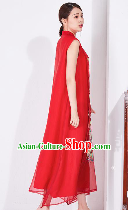 China Classical Embroidered Red Chiffon Cheongsam National Qipao Clothing Traditional Women Dress China Classical Embroidered Red Chiffon Cheongsam National Qipao Clothing Traditional Women Dress