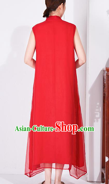 China Classical Embroidered Red Chiffon Cheongsam National Qipao Clothing Traditional Women Dress China Classical Embroidered Red Chiffon Cheongsam National Qipao Clothing Traditional Women Dress