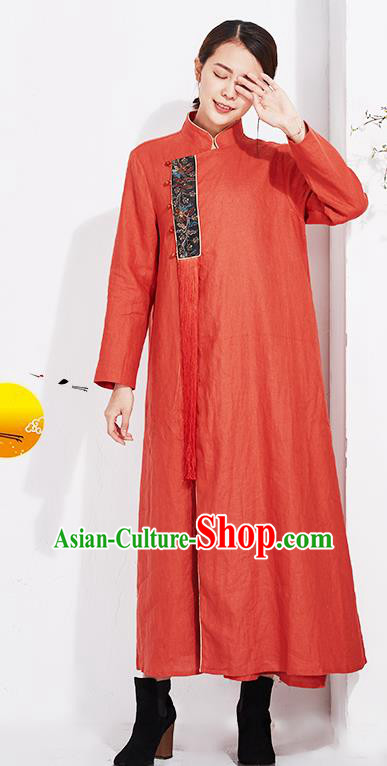 China Embroidered Rust Red Flax Cheongsam Traditional Women National Qipao Clothing Classical Dress China Embroidered Rust Red Flax Cheongsam Traditional Women National Qipao Clothing Classical Dress