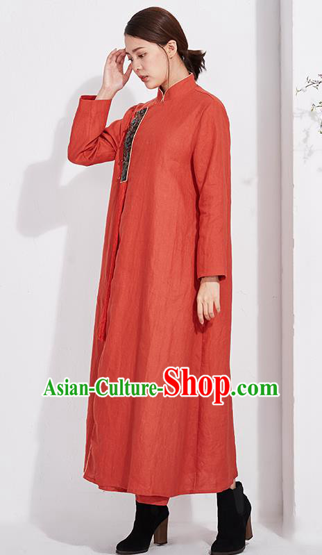 China Embroidered Rust Red Flax Cheongsam Traditional Women National Qipao Clothing Classical Dress China Embroidered Rust Red Flax Cheongsam Traditional Women National Qipao Clothing Classical Dress