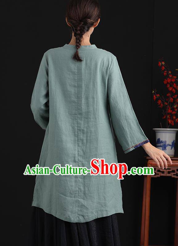 Chinese National Embroidered Green Flax Jacket Tang Suit Upper Outer Garment Women Blouse Costume Chinese National Embroidered Green Flax Jacket Tang Suit Upper Outer Garment Women Blouse Costume