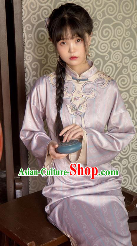 China Lilac Qipao Women Classical Dress Traditional Tang Suit National Wide Sleeve Cheongsam Clothing China Lilac Qipao Women Classical Dress Traditional Tang Suit National Wide Sleeve Cheongsam Clothing