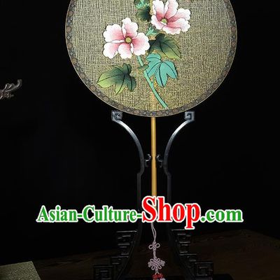 China Printing Flowers Fans Traditional Cheongsam Bamboo Palace Fan Handmade Yellow Silk Fan