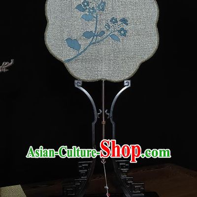 China Handmade Cheongsam Grey Silk Fan Bamboo Palace Fan Traditional Printing Fans