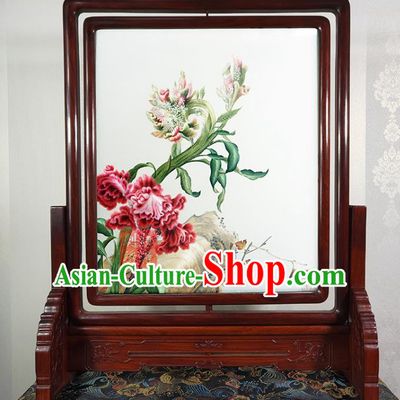 Chinese Traditional Birds and Flowers Painting Screen Handmade Embroidered Craft Suzhou Embroidery Decoration