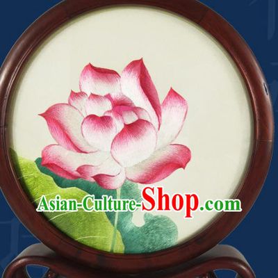 China Embroidered Lotus Desk Decoration Handmade Table Screen Suzhou Embroidery Craft