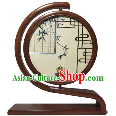 Traditional China Rosewood Table Screen Handmade Double Side Embroidered Screen