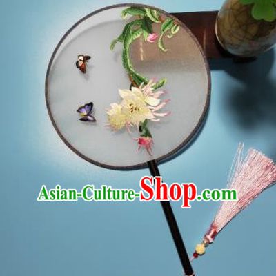 China Traditional Hanfu Stage Show Palace Fan Handmade Suzhou Embroidery Epiphyllum Fan Embroidered Silk Fan