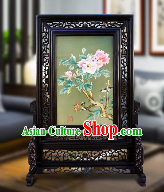 China Embroidered Peony Screen Traditional Home Furnishings Handmade Craft Wood Carving Table Screen China Embroidered Peony Screen Traditional Home Furnishings Handmade Craft Wood Carving Table Screen
