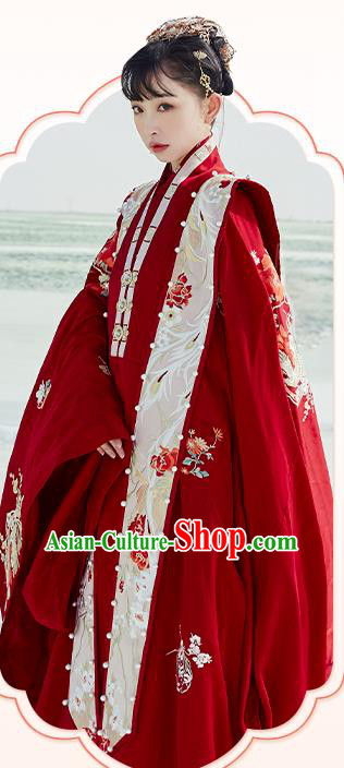 China Ancient Wedding Embroidered Costumes Traditional Ming Dynasty Bride Hanfu Clothing Complete Set China Ancient Wedding Embroidered Costumes Traditional Ming Dynasty Bride Hanfu Clothing Complete Set