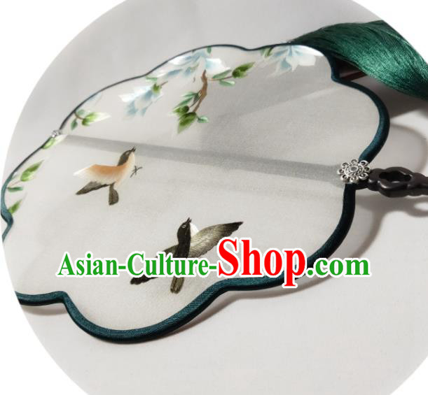 Traditional China Suzhou Embroidery Mangnolia Birds Silk Fan Handmade Hanfu Fan Embroidered Palace Fan Traditional China Suzhou Embroidery Mangnolia Birds Silk Fan Handmade Hanfu Fan Embroidered Palace Fan