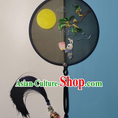 Traditional Embroidered Palace Fan China Suzhou Embroidery Fans Handmade Hanfu Fan Black Silk Round Fan