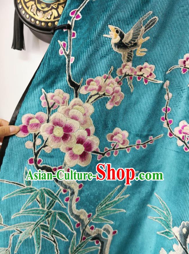 Traditional Chinese Blue Corduroy Qipao Dress Embroidered Cheongsam Traditional Chinese Blue Corduroy Qipao Dress Embroidered Cheongsam