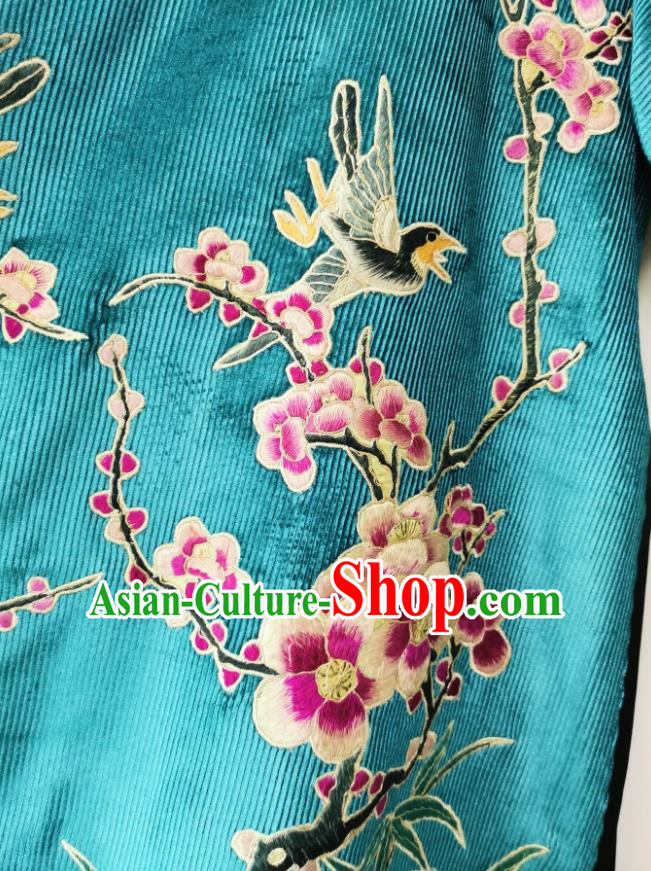 Traditional Chinese Blue Corduroy Qipao Dress Embroidered Cheongsam Traditional Chinese Blue Corduroy Qipao Dress Embroidered Cheongsam