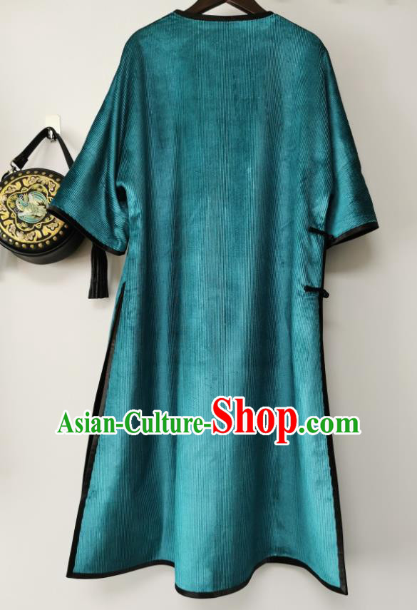 Traditional Chinese Blue Corduroy Qipao Dress Embroidered Cheongsam Traditional Chinese Blue Corduroy Qipao Dress Embroidered Cheongsam