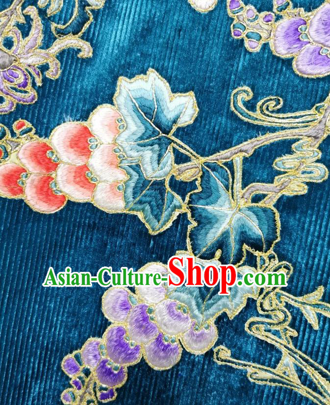 Chinese Embroidered Cheongsam Traditional Blue Corduroy Qipao Dress Chinese Embroidered Cheongsam Traditional Blue Corduroy Qipao Dress