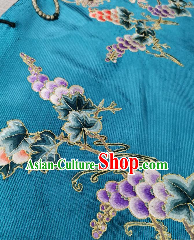 Chinese Embroidered Cheongsam Traditional Blue Corduroy Qipao Dress Chinese Embroidered Cheongsam Traditional Blue Corduroy Qipao Dress