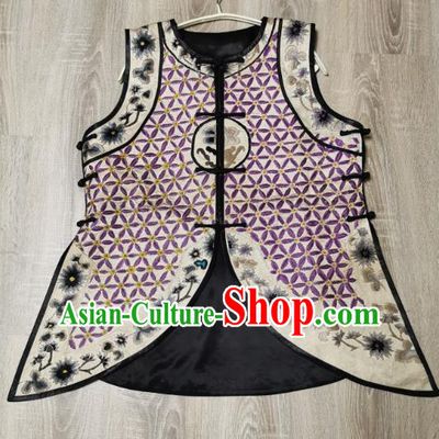 Top Grade Embroidered Waistcoat China Traditional Upper Outer Garment Tang Suit Purple Vest