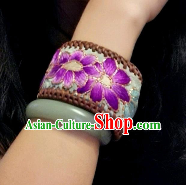 Handmade China Ethnic Embroidered Blue Bracelet Traditional Accessories Rattan Bangle for Women Handmade China Ethnic Embroidered Blue Bracelet Traditional Accessories Rattan Bangle for Women