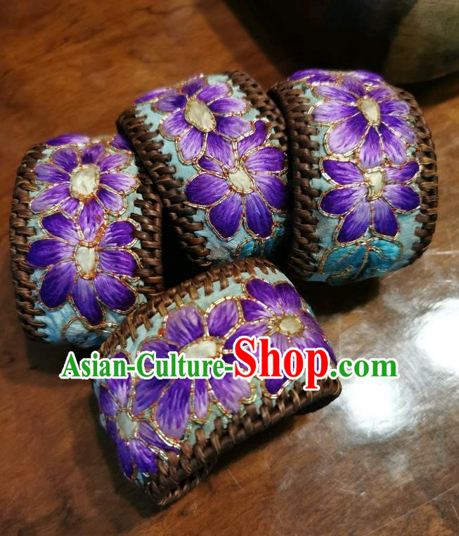 Handmade China Ethnic Embroidered Blue Bracelet Traditional Accessories Rattan Bangle for Women Handmade China Ethnic Embroidered Blue Bracelet Traditional Accessories Rattan Bangle for Women