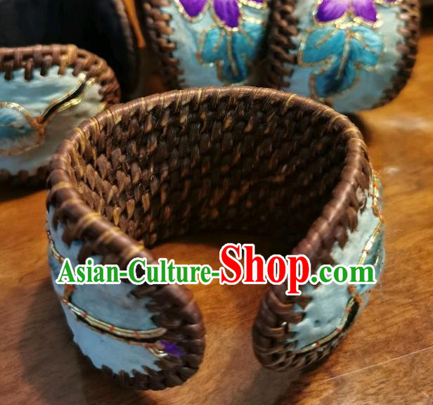 Handmade China Ethnic Embroidered Blue Bracelet Traditional Accessories Rattan Bangle for Women Handmade China Ethnic Embroidered Blue Bracelet Traditional Accessories Rattan Bangle for Women