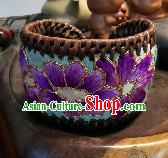 Handmade China Ethnic Embroidered Blue Bracelet Traditional Accessories Rattan Bangle for Women Handmade China Ethnic Embroidered Blue Bracelet Traditional Accessories Rattan Bangle for Women