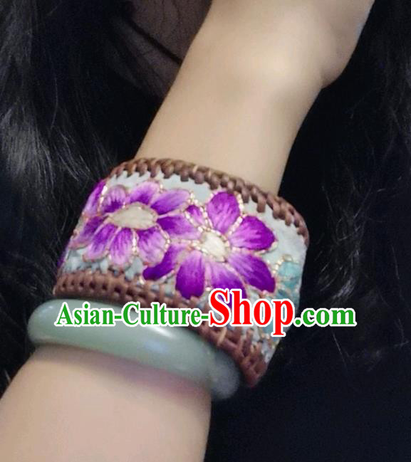 Handmade China Ethnic Embroidered Blue Bracelet Traditional Accessories Rattan Bangle for Women Handmade China Ethnic Embroidered Blue Bracelet Traditional Accessories Rattan Bangle for Women
