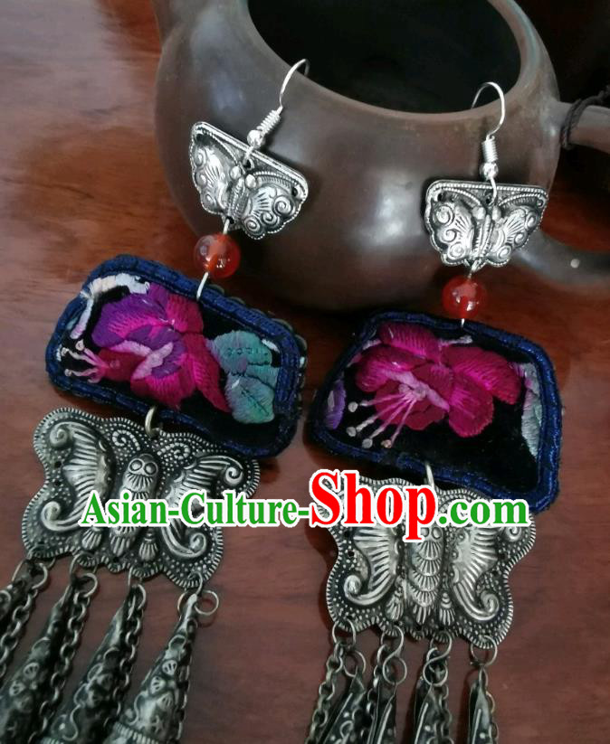Handmade China Ethnic Embroidered Earrings Traditional Accessories Silver Butterfly Eardrop for Women Handmade China Ethnic Embroidered Earrings Traditional Accessories Silver Butterfly Eardrop for Women