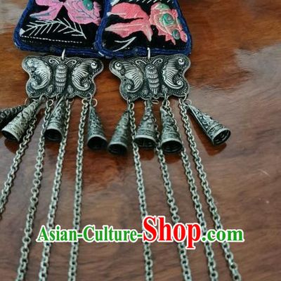 Handmade China Ethnic Embroidered Goldfish Earrings Silver Carving Butterfly Eardrop Traditional Accessories for Women
