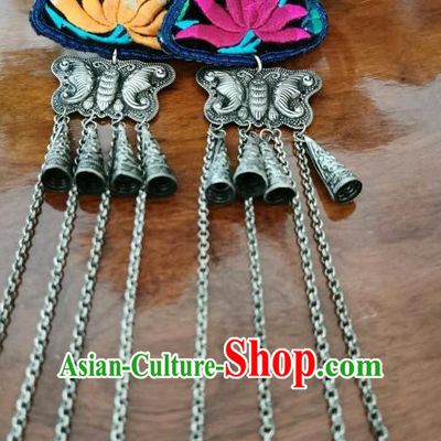 Handmade China Silver Carving Butterfly Eardrop Traditional Accessories Ethnic Embroidered Chrysanthemum Earrings for Women
