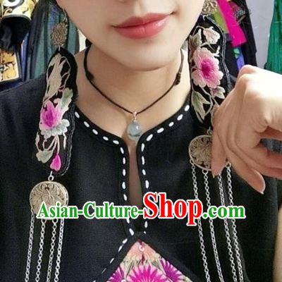 China Handmade Long Tassel Eardrop Embroidered Earrings Traditional Miao Ethnic Accessories for Women