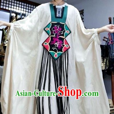 Chinese National Clothing Embroidered White Dress Traditional Women Embroidery Costume
