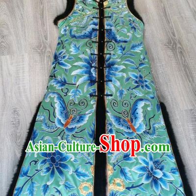 Top Grade China Traditional Winter Upper Outer Garment Light Green Waistcoat Tang Suit Embroidered Butterfly Vest