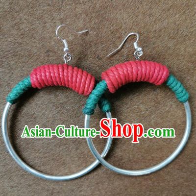 Handmade China Traditional Miao Ethnic Silver Ring Ear Accessories Sennit Earrings for Women