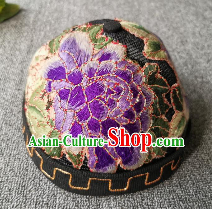 Handmade China National Headwear Traditional Qing Dynasty Hat Accessories Embroidered Skullcap