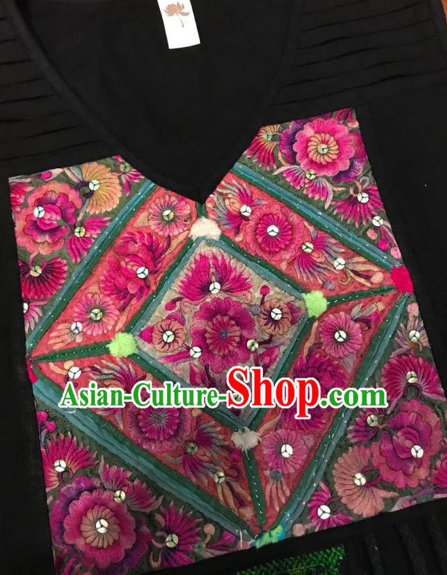 Chinese Traditional Minority Women Embroidery Purple Flax Robe National Clothing Embroidered Dress Chinese Traditional Minority Women Embroidery Purple Flax Robe National Clothing Embroidered Dress