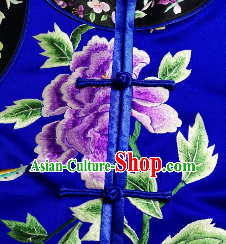 China National Embroidered Royalblue Silk Vest Traditional Tang Suit Upper Outer Garment Women Waistcoat China National Embroidered Royalblue Silk Vest Traditional Tang Suit Upper Outer Garment Women Waistcoat