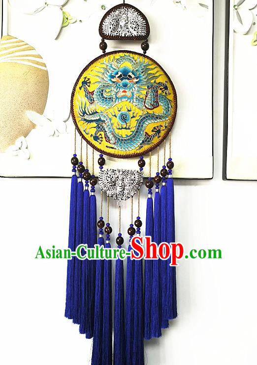 Handmade China Traditional Embroidered Dragon Pendant National Royalblue Tassel Rattan Accessories Handmade China Traditional Embroidered Dragon Pendant National Royalblue Tassel Rattan Accessories